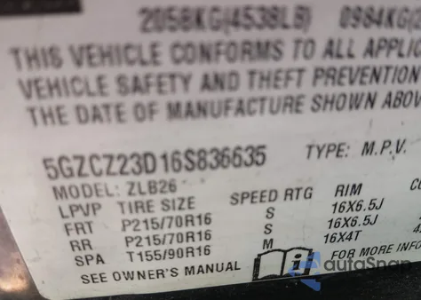 2006 Saturn Vue 4 Cyl из США, поврежденный, VIN 5GZCZ23D16S836635